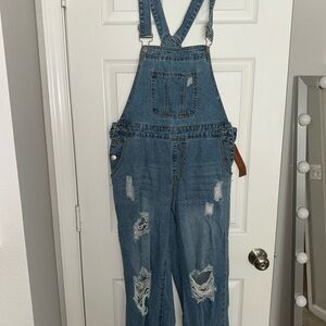 Trendy Ripped Denim Overalls